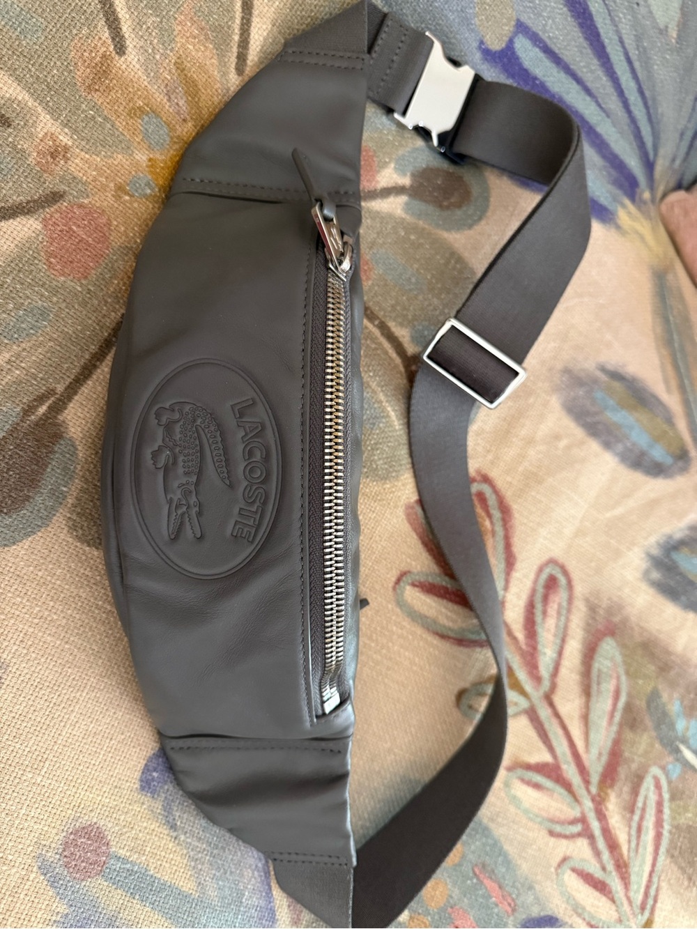 Lacoste Grey Leather Belt Bag with Silver Hardware